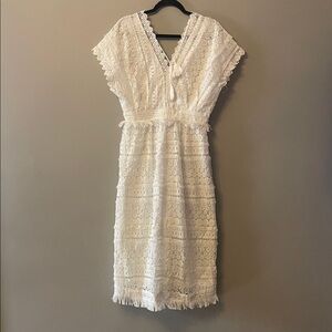 Fashion Nova White Lace Midi Dress